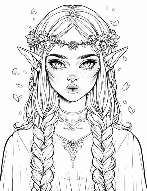 Elf Coloring Pages, Elf Coloring, Beautiful Pencil Drawings, Our Mindful Life, Color Drawing Art, Detailed Coloring Pages, Cat Coloring Page, Coloring Pages For Girls, Cool Coloring Pages