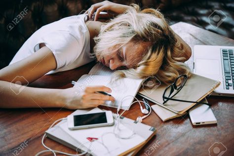 A tired teenage girl sleeping on her table while doing her school homework. Laziness and procrastination concept , #SPONSORED, #sleeping, #table, #girl, #tired, #teenage Sleeping On Table Pose Reference, Sleeping On Desk, Tired Girl, Mentally Exhausted, Mental Break, Romances Ideas, School Homework, Reference Pics, Girl Sleeping