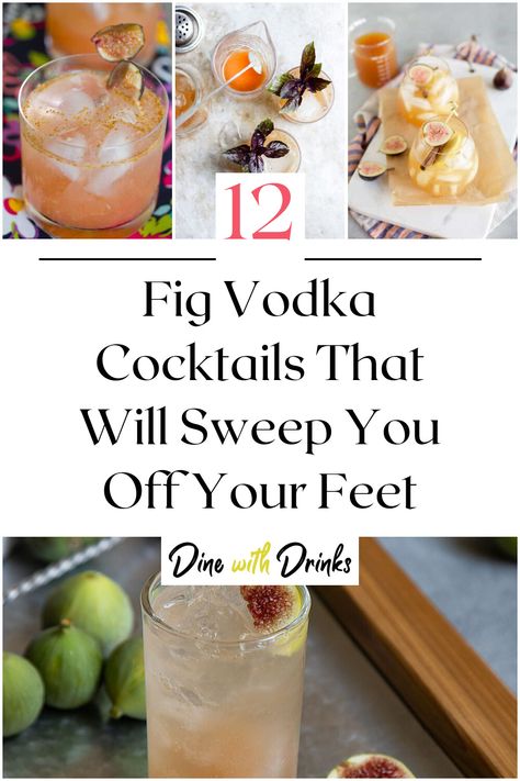 Collage of 4 fig vodka cocktails. Fancy Vodka Drinks, Fig Vodka Cocktail Recipes, Fig Infused Vodka Cocktails, Fig Vodka Drinks, Figenza Vodka Recipes, Fig Drinks Alcohol, Fig Vodka Cocktail, Fig Martini Recipes, Digestif Cocktails