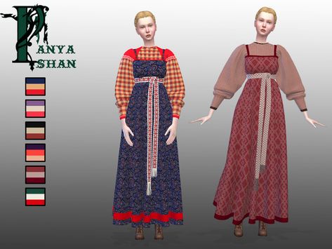 Sims 4 Cc Clothes Retro, Sims 4 Russian Cc, Norwegian Dress, Polish Dress, Blender Scene, Russian Dress, Sims 4 Decades Challenge, Sims Medieval, Sims 3 Mods