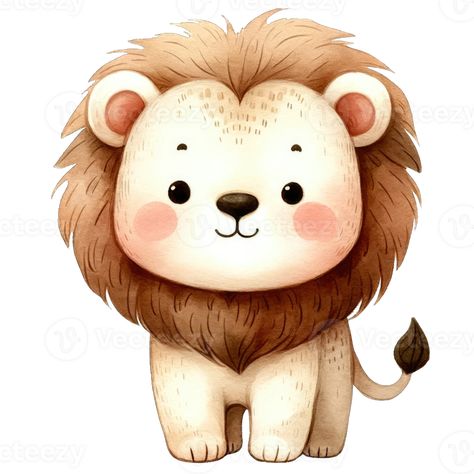 Cute Lion Drawing, Lion Face Drawing, Lion Clipart, Baby Animal Drawings, Lion Illustration, Lion Drawing, Idee Cricut, Watercolor Cute, Nursery Wall Art Printable