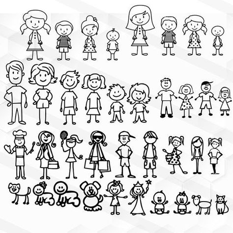 Doodle Figures, Drawing Family, Doodle Art For Beginners, Preschool Decor, Stick Family, Stick People, Stick Figure Family, Idee Cricut, Kids Doodles