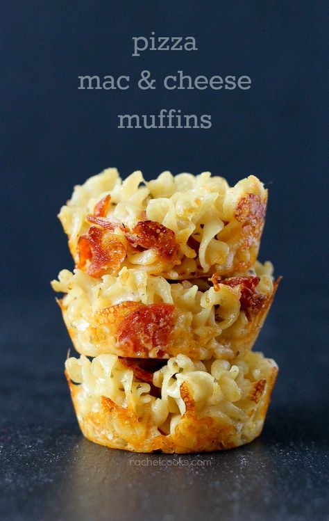 Pizza Macaroni and Cheese Muffins on RachelCooks.com Pizza Macaroni, Mac And Cheese Muffins, Best Mac N Cheese Recipe, Best Mac And Cheese, Italian Foods, Mini Pizzas, Cheese Muffins, Think Food, Mini Pizza