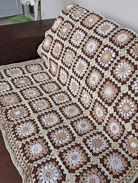 Handmade crocheted blanket, throw  90*90 cm You can ask your questions about the product. It was crocheted with care and love. 🥰 Beige Granny Square Blanket, Grunge Crochet Blanket, Crochet Earth Tones, Brown Granny Square Blanket, Cute Crochet Blanket, Crochet Blanket Granny Square, Granny Squares Blanket, Granny Square Haken, Crochet Blanket Designs