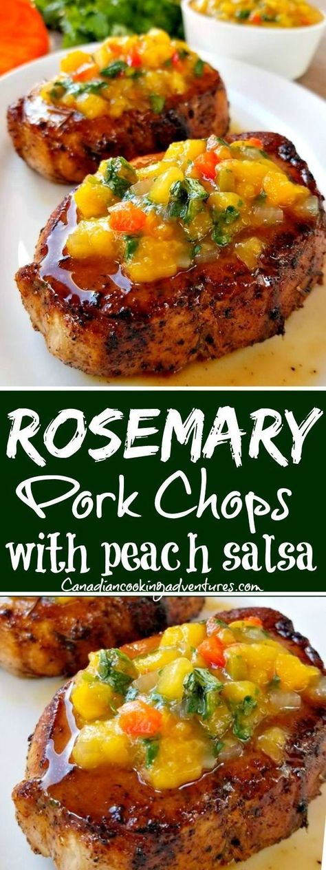 Healthy Recipes Pork, Recipes Pork Chops, Peach Salsa Recipe, Rosemary Pork Chops, Peach Pork Chops, Boneless Pork Chop Recipes, Recipes Pork, Peach Salsa, Paleo Food