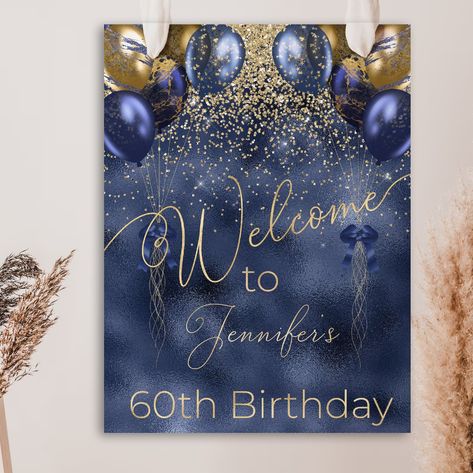 Navy and Gold Birthday Welcome Sign, Gold Balloon Birthday Party Welcome, Bithday Printables, Navy and Gold Theme // NJ1000 - Etsy Spain Blue And Gold Birthday Theme, Navy And Gold Birthday, Welcome Template, Birthday Deco, Birthday Boards, Baby Boy Invitations, Virtual Invitations, Etsy Invitations