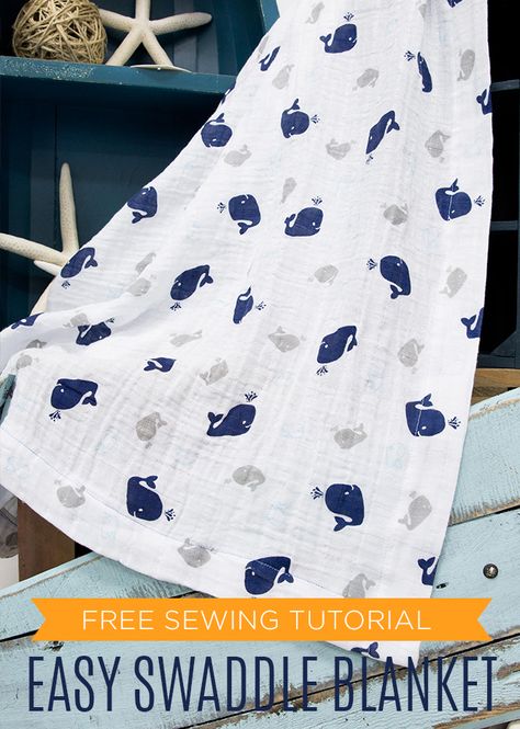 Easy Swaddle Blanket - Man Sewing Gauze Swaddle Blanket Diy, Baby Swaddle Diy, Swaddle Blanket Tutorial, Swaddle Blanket Pattern, Baby Swaddle Pattern, Baby Blanket Tutorial, Free Baby Blanket Patterns, Cloth Ideas, Diy Baby Blanket