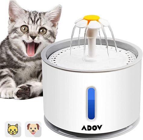 ADOV Cat Water Fountain, 2.4L Automatic Electric Flower Style Dispenser with LED Water Level Window and Replaceable Filter, Ultra Quiet Healthy and Hygienic Pet Drinking Bowl for Kitten, Dogs – Grey : Amazon.co.uk: Pet Supplies Cat Fountain, Automatic Feeder, Cat Water Fountain, Pet Water Fountain, Fountain Pump, Drinking Fountain, Flower Style, Water Level, Blue Pumps