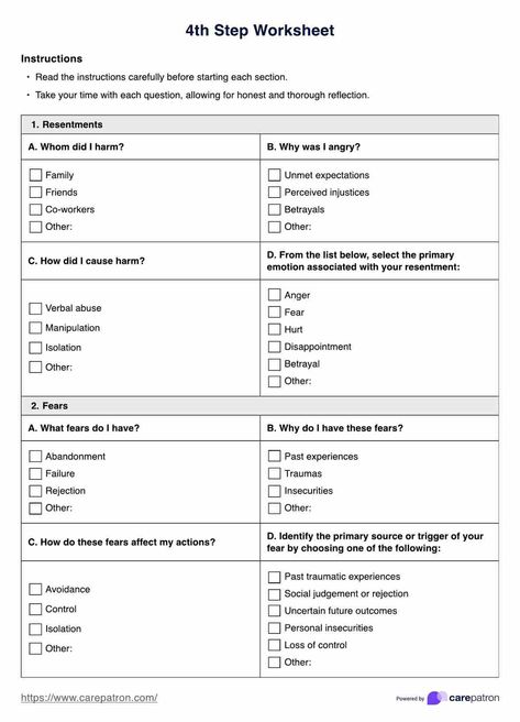 4th Step Worksheet & Example | Free PDF Download Step 4 Worksheets, Step 4 Inventory, 12 Step Worksheets, Moral Inventory, Medical Scribe, Aa Recovery, Psychology Resources, App Guide, Family Tree Template