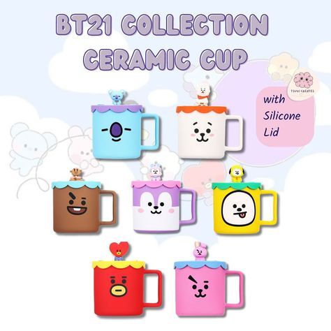 BT21 ceramic mug cup | Official Miniso Line Friends edition. Not one or two designs but all 7 bt21 character designs 😆 They are super adorable. The soft lids adds a bonus touch to it - 425ml = 14.371 oz - Good cup size for your coffee & tea 🛍️ Send DM to order #bt21 #bt21merchandise #btscollectors #kpopdesk #bt21cooky #chimmy #bt21rj #koya #tata #miniso #mang #btsdesk #bt21merch #bt21mug #btsmug #btsarmy Silicone Lid, Line Friends, Ceramic Cups, Mug Cup, Coffee Tea, Ceramic Mug, Character Design, Ceramics