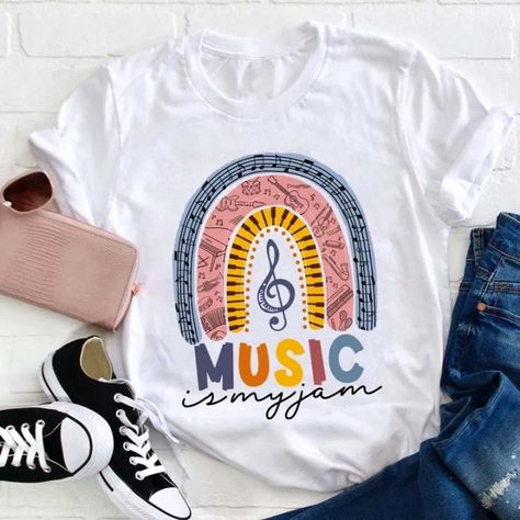 Music Teacher Graphic T-shirts For Women – Teachersgram Rainbow Gift, Teacher Supplies, My Jam, Sleeve Packaging, Music Teacher, Teacher Tshirts, Music Is, Colorful Hoodies, Pocket Pouch