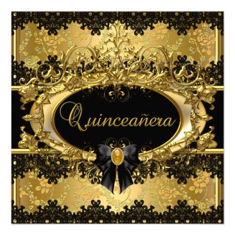 Elegant Gold & Black Damask Lace Quinceanera Personalized Announcement Invitations Quinceanera, Quince Themes, Birthday Elegant, Quince Ideas, Quinceanera Party, Bachelorette Party Invitations, Floral Damask, Quinceanera Invitations, Invitation Ideas