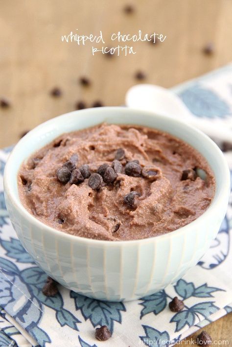 Whipped Chocolate Ricotta - Eat. Drink. Love. Ricotta Pudding, Low Fat Dessert, Ricotta Recipes Dessert, Chocolate Ricotta, Ricotta Dessert, Whipped Peanut Butter, Ricotta Cheese Recipes, Low Fat Desserts, Low Carb Low Fat