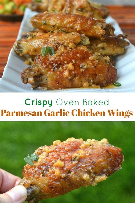 Crispy Baked Parmesan Garlic Wings - Souffle Bombay Parmesan Garlic Wings, Parmesan Garlic Chicken, Baked Parmesan Crusted Chicken, Baked Garlic Parmesan Chicken, Garlic Wings, Chicken Parmesan Recipe Baked, Garlic Baked, Parmesan Wings, Cooking Chicken Wings