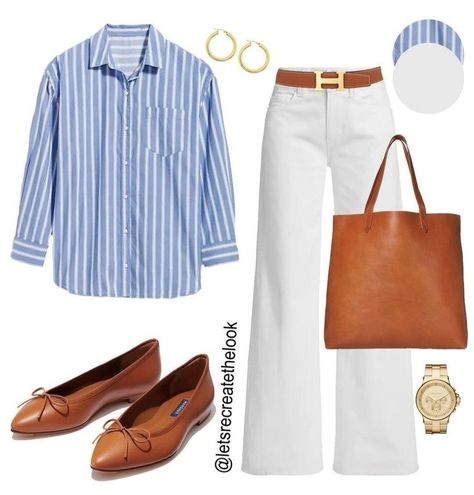 White Jeans Blue Shirt Outfit, Blue Striped Shirt Outfit, A Blessed Sunday, Sunday Fashion, Outfits With Striped Shirts, Have A Blessed Sunday, Capsule Wardrobe Women, Job Clothes, White Button Up Shirt