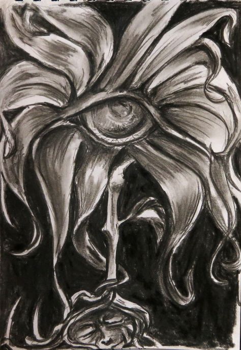 B&W version of Creepy eye flower done in charcoal Eye Flower, Creepy Eyes, Minimalist Tattoos, Eye Painting, New Perspective, Aesthetically Pleasing, The Eye, Flower Drawing, Tattoo Quotes