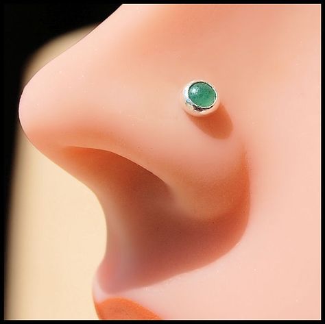 Green Nose Stud, Oxidized Silver Nose Pin, Cheap Nickel-free Round Nose Studs, Nickel-free Round Nose Studs As Gifts, Nickel-free Sterling Silver Nose Stud, Stud Nose Ring, Double Nose Piercing, Be Adventurous, Green Side