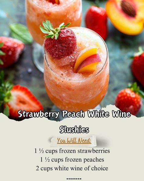 White Wine Slushies, Fruit Slushies, Wine Slushie Recipe, Wine Slushies, Frozen Peaches, Homemade Chinese Food, Slushie Recipe, Wine Slushie, Fruit Slices