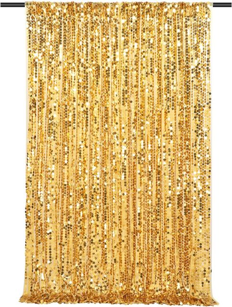 Amazon.com : Big Payette Sequin Backdrop 4ftx8ft Gold Shimmer Backdrop Curtains Glitter Fabric Drapes for Birthday Party Baby Shower Decorations : Electronics Shimmer Backdrop, Backdrop Curtains, Gatsby Theme, Sequin Backdrop, Gold Curtains, Glitter Fabric, Gold Shimmer, Draped Fabric, Holiday Tables