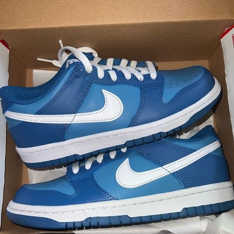 LOW DUNKS MARINA BLUE Marina Blue Dunks Outfit, Triple Blue Dunks, Jordan 1 Royal Blue, Blue Dunks, Jordan Collection, Dunks Outfit, Low Dunks, Back To School Shoes, Nike Shoes Girls