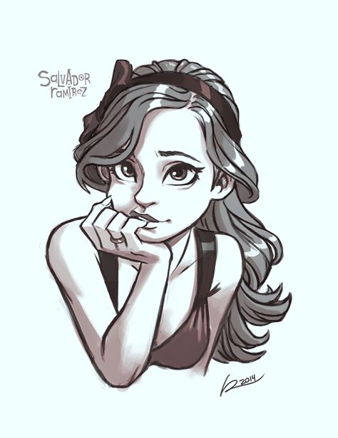 Madriz, Salvador Ramirez - Woman Resting Chin on Palm (reevolver- DeviantArt) Hand On Chin, Cartoon Drawings Of People, Character Design Cartoon, Cartoon Drawings Of Animals, Cartoon Drawing Tutorial, Drawing Eyes, Drawing Hair, Cartoon Girl Drawing, Character Sketches