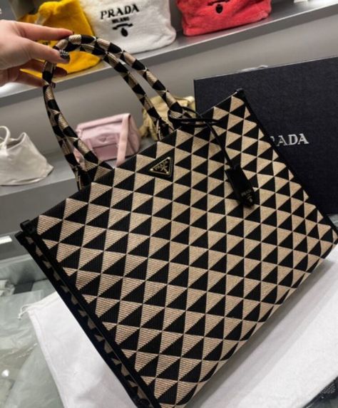 Replica Prada Large Symbole Jacquard Fabric Handbag Black Check more at https://buy-replica.ru/product/replica-prada-large-symbole-jacquard-fabric-handbag-black/ Prada Triangle, Fabric Handbags, Handbag Black, Triangle Logo, Jacquard Fabric, Black Handbags, Prada Bag, Geometric Design, Louis Vuitton Damier