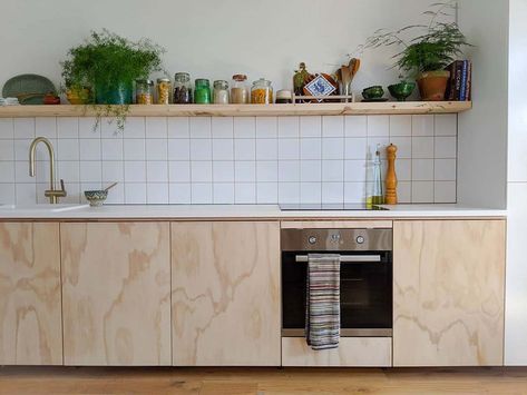 Stained Plywood Kitchen Cabinets, Stained Plywood Kitchen, Plywood Cabinet Doors, Plywood Kitchen Cabinets, Kitchen Plywood, Birch Plywood Kitchen, Birch Kitchen Cabinets, Ply Kitchen, Plywood Door