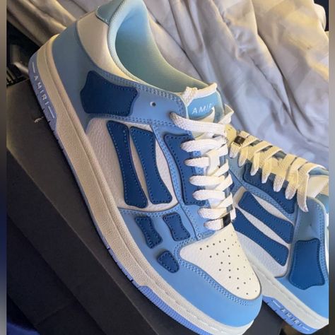 Baby Blue, Dark Blue , And White Blue Amiri Shoes, Amiri Shoes Outfit, Jordan 4 Travis Scott, Amiri Shoes, Men Streetwear Outfits, Shoes Game, Dream Shoe, Replica Sneakers, Sneaker Website