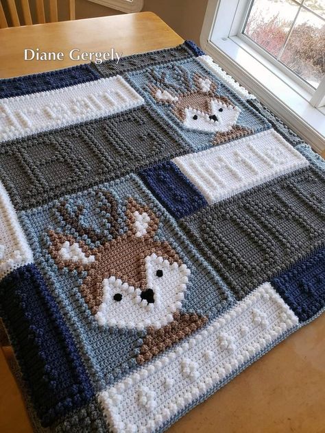 Crochet Woodland, Boy Crochet Patterns, Crochet Chain Stitch, Woodland Baby Blanket, Bobble Stitch Crochet, Baby Boy Crochet Blanket, Crocheted Blanket, Crocheting Ideas, Crochet Blanket Designs