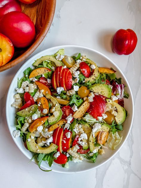 Nectarine Goat Cheese Salad, Types Of Bowls, Honey Goat Cheese, Lake Weekend, Corn Avocado, Mediterranean Meals, Food Play, Grape Salad, Goat Cheese Salad