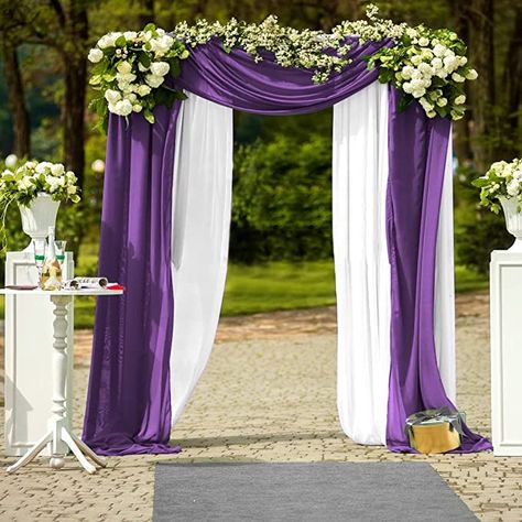 Amazon.com: Chiffon Wedding Arch Draping Fabric 2 Panles 6 Yard Chiffon Arch Wedding Arches for Ceremony Outdoor 29''x18ft Long Chiffon Drapery Tulle for Wedding Arch Arbor Wedding Archway(29“x6 Yard, White and Purple) : Home & Kitchen Wedding Arch Draping, Wedding Drapery, Arch Draping, Renew Vows, White Wedding Arch, Wedding Draping, Ceremony Outdoor, Backdrop Fabric, Arbor Wedding