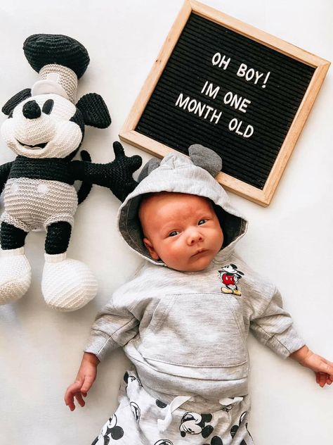 Mickey Mouse Monthly Pictures, One Month Old Photo Ideas, 1 Month Boy Photoshoot, Disney Monthly Baby Pictures Boy, Boy 1 Month Photo Ideas, Disney Monthly Baby Pictures, Baby Boy One Month Photo Ideas, 1 Month Photoshoot Ideas For Baby Boy, One Month Baby Picture Ideas Boys