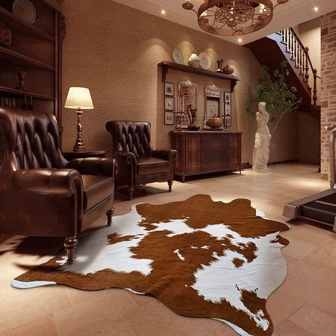 Hide Rug Living Room, Faux Animal Skin Rugs, Cow Print Carpet, Maximalism Living Room, Cowhide Rug Living Room, Western Luxury, Cow Print Rug, Faux Cowhide Rug, Animal Skin Rug