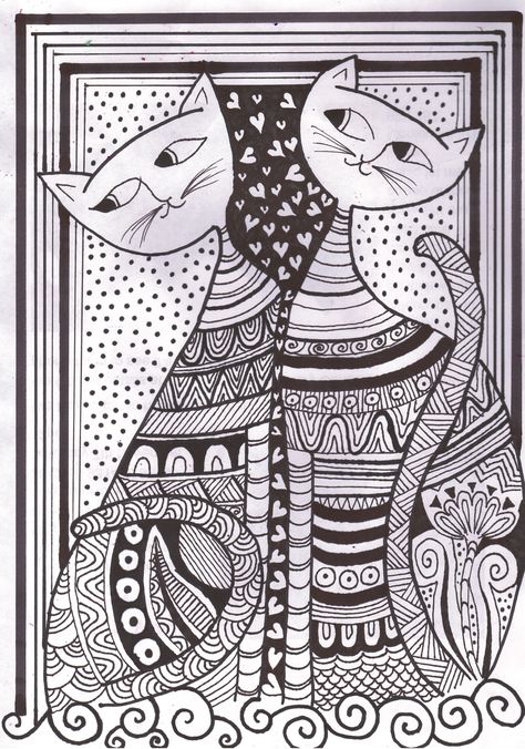 Zentangle Cats Pattern, Zentagle Drawing, Pop Art Cat, Diy Sliding Door, Lino Printing, Flower Art Drawing, Adult Colouring Pages, Zentangle Drawings, Zentangle Art