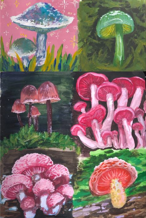 Mushroom Painting Aesthetic, Mushroom Painting, Diary Design, Mushroom Paint, Painting Study, Art 2023, Painting Aesthetic, Painting Words, Stranger Things Art