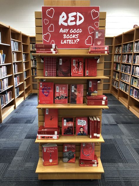 February Book Displays Libraries, Thanksgiving Book Display Library, Book Store Display Ideas, Valentines Book Display, New Book Display Ideas Library, Middle School Library Ideas, High School Library Design, Middle School Library Decorating Ideas, Elementary Library Ideas