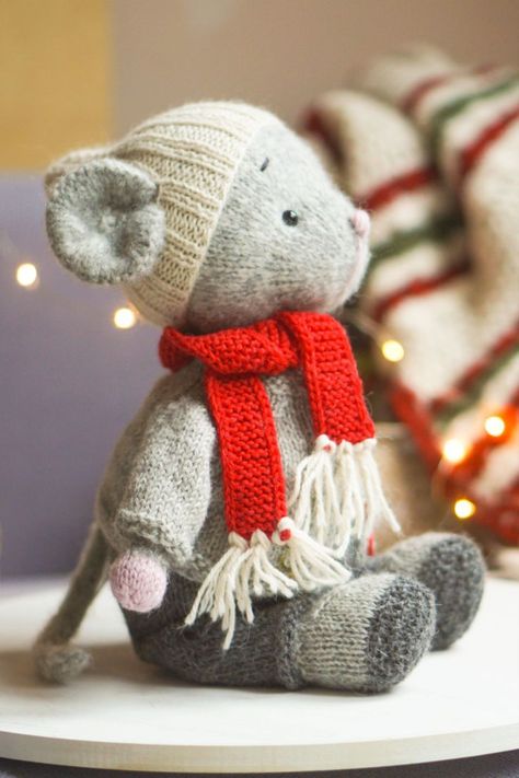 Mouse knitting pattern for a clothes for boy and girl (13 inches tall)| Christmas gift Mouse Knitting Pattern, Knitted Toy Patterns, Knitted Mouse, Toy Knitting Patterns, Knitting Bear, Knitting Terms, Miniature Knitting, Knitted Doll Patterns, Toy Boy