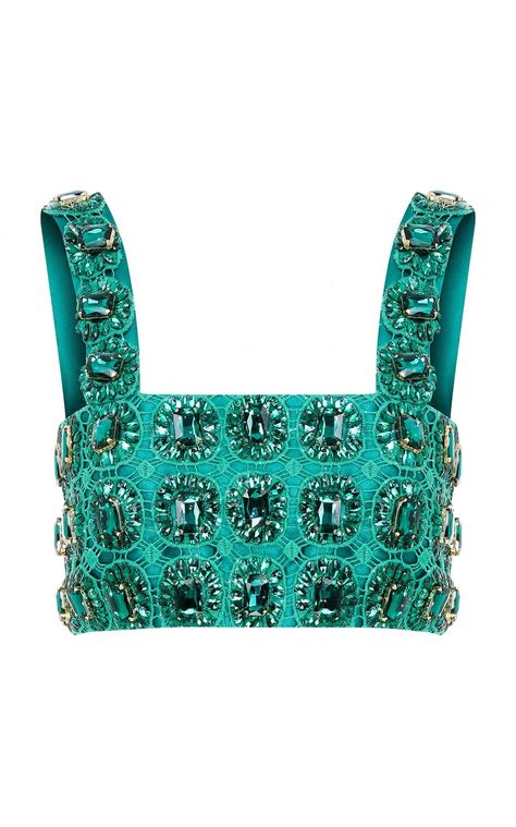 Crystal-Embellished Cropped Top By Raisa Vanessa | Moda Operandi Raisa Vanessa, Crop Design, Ibiza Outfits, Embroidered Crop Tops, Stone Top, Top Crop, Crystal Embellishment, Stage Outfits, Green Crystals