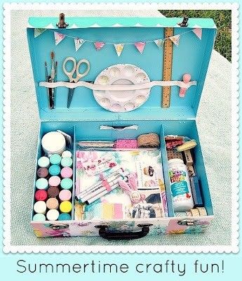 How to make a craft organizers. Diy Traveling Art Kit - Step 8                                                                                                                                                                                 More Art Caddy, Traveling Art, Travel Art Kit, Old Suitcases, Vintage Suitcases, Travel Diy, Crafting Supplies, Diy Craft Kits, Homemade Christmas Gifts