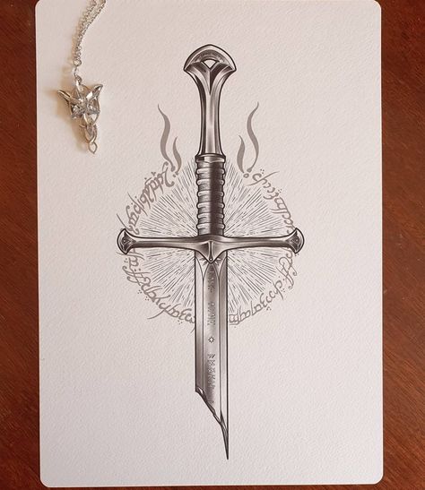 Anduril Tattoo Design, Anduril Drawing, Shards Of Narsil Drawing, Fellowship Of The Ring Tattoo, Narsil Tattoo Design, Lord Of The Rings Tattoo Minimalist, Anduril Tattoo, Lord Of The Rings Tattoo Ideas, Lotr Drawings