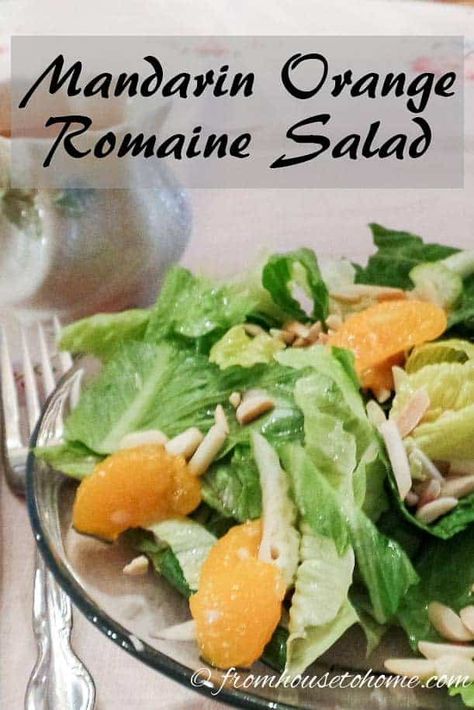 Mandarin Orange Romaine Salad - so easy and delicious, and makes a refreshing change from Caesar salad. Mandarin Orange Salad, Pear Salad Recipes, Lettuce Salad Recipes, Romaine Salad, House To Home, Jello Shot, Pear Salad, Healthy Recipes Easy Snacks, Orange Salad