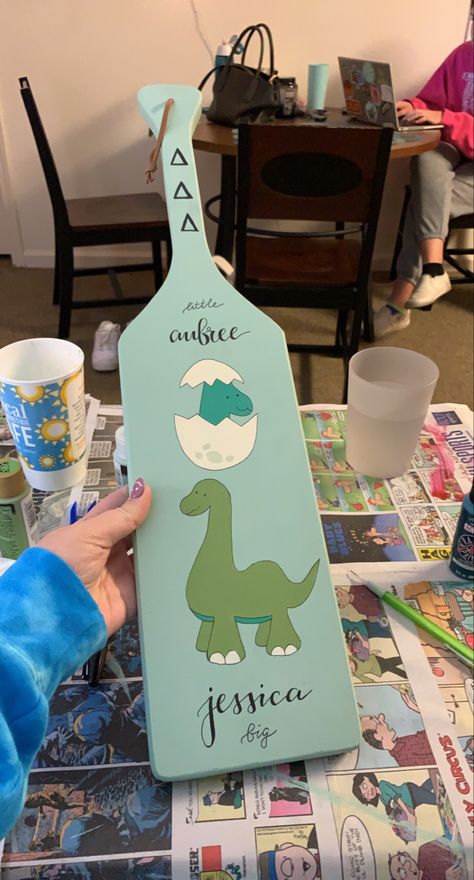 Adpi Paddle Ideas, Sage Green Paddle Sorority, Paddle Inspiration Sorority, Funny Sorority Paddles, Sage Green Sorority Paddle, Sorority Paddles Aesthetic, Delta Zeta Big Little Baskets, Big Appreciation Week Sorority, Tri Delta Paddle