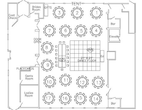 Interesting ballroom layout with head table keep the bride and groom in the middle of it all. Great idea for a big wedding. Ballroom Layout, Wedding Reception Floor Plan, Wedding Table Layouts Floor Plans, Reception Floor Plan, Floor Plan Template, Reception Table Layout, Wedding Reception Tables Layout, Wedding Floor Plan, Ballroom Design