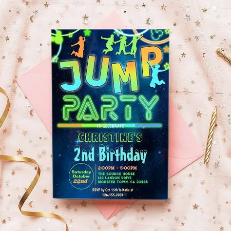 $3.20 | Jump Bounce Neon Jumping Trampoline Birthday Party #jump, trampoline, jump birthday, jump party, trampoline party, bounce house, bounce party, bounce, chalkboard, pink balloons Trampoline Park Birthday Party, Party Bounce House, Trampoline Birthday Party, Jumping Trampoline, Trampoline Jump, Trampoline Party, Jump Party, Park Birthday, Birthday Basket