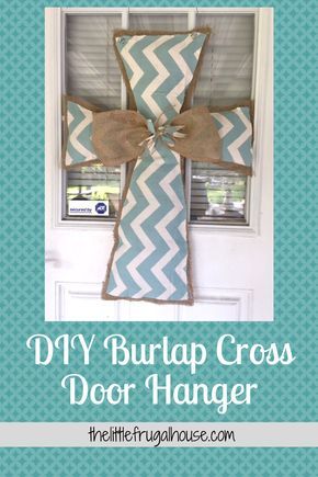 Make your own DIY Burlap Cross Door Hanger with just a few supplies and a few dollars! Update your own décor or give as a gift! Burlap Cross Wreath, Burlap Door Hangings, Cross Wreath Diy, Burlap Cross, Cross Door Hangers, Burlap Door Hanger, Burlap Door Hangers, Easter Door Hanger, Diy Burlap