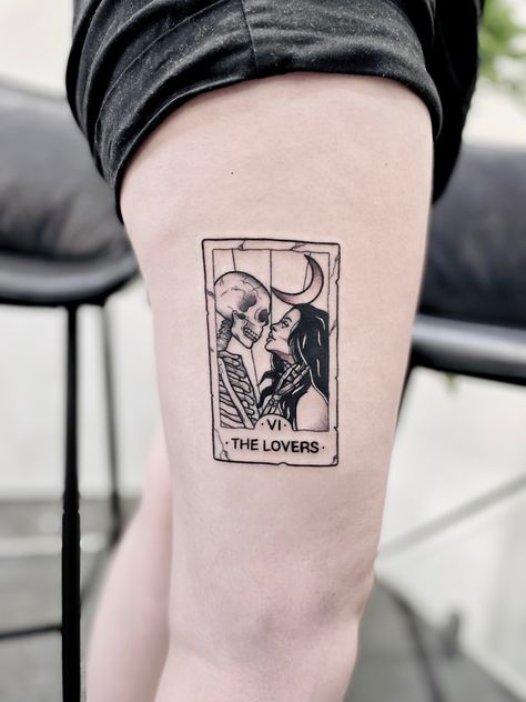 Tarot Card Tattoo Ideas, Tarot Card Tattoos, Tarot Card Tattoo Design, The Lovers Tarot Card Tattoo, Five Tattoo, Lace Thigh Tattoos, Card Tattoos, Ant Tattoo, Lovers Tarot Card