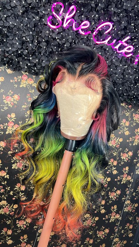 Custom Color Wigs On Dark Skin, 90 Hairstyles, Colourful Wigs, Diy Hair Wig, 13x4 Lace Front Wig, Frontal Wig Hairstyles, Lace Fronts, Creative Hair Color, Dyed Hair Inspiration