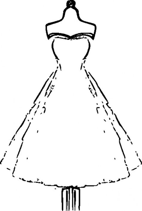 Free, printable dress coloring pages and pictures. Vintage coloring pages as well as paper dolls and clothes. Dress Coloring Pages, Dress Outline, Dress Templates, Dress Clipart, Wedding Dress Silhouette, Dress Card, Summer Coloring Pages, Silhouette Clip Art, Dress Drawing