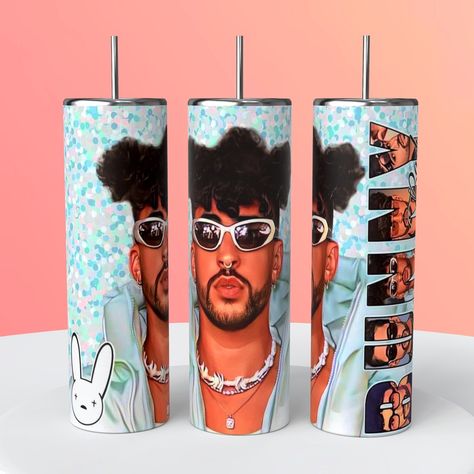 $25.00 Bad Bunny 20oz Skinny Tumbler Custom Tumbler, Bad Bunny, Custom Tumblers, Tumbler