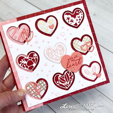 Adoring Hearts Stampin Up Cards, Hearts Video, Stampin Up Wedding Cards, Stampin Up Kits, Couple Cards, Quilt Sampler, Diy Photo Book, Papercraft Ideas, Valentine Cards Handmade